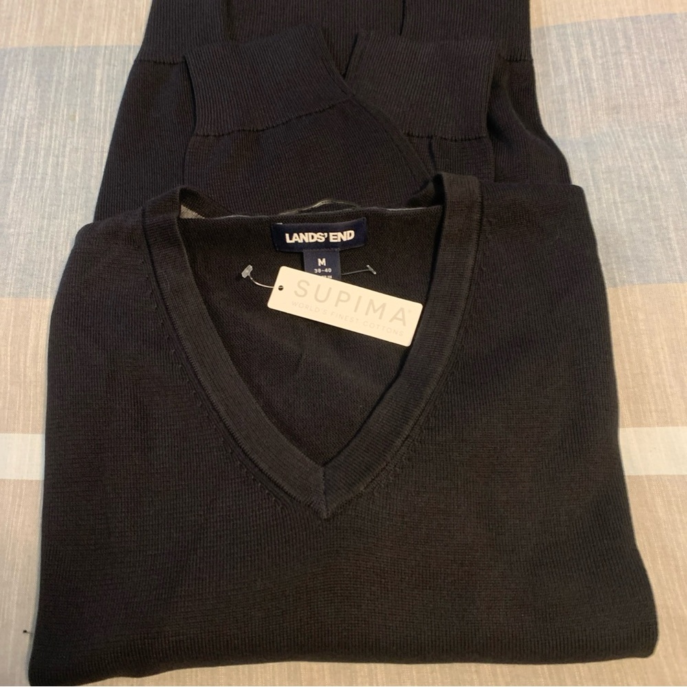 NEW Lands End Sweater Mens Medium SUPIMA Cotton V Neck